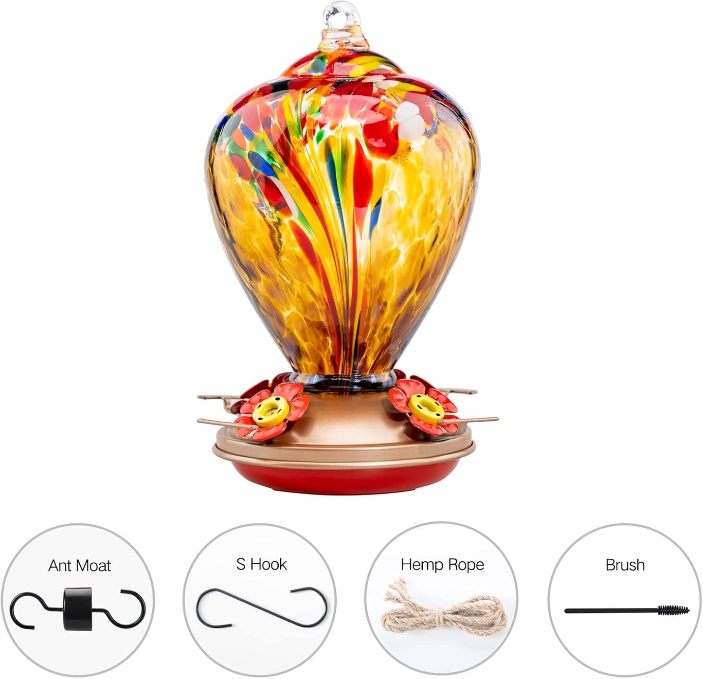 Hummingbird Feeder, 34OZ Hand Blown Glass Hummingbird Feeders for Outd