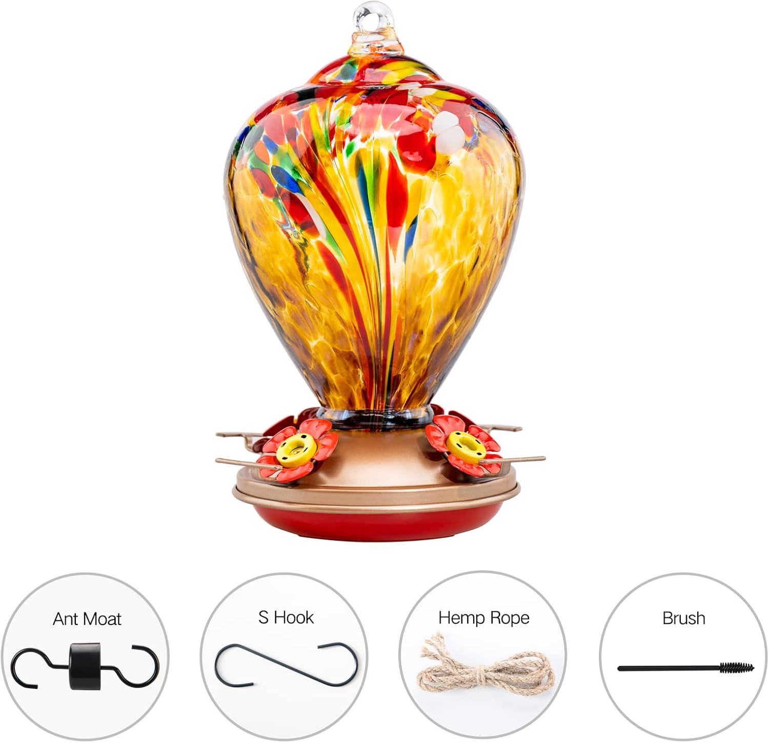Hummingbird Feeder, 34OZ Hand Blown Glass Hummingbird Feeders for Outd