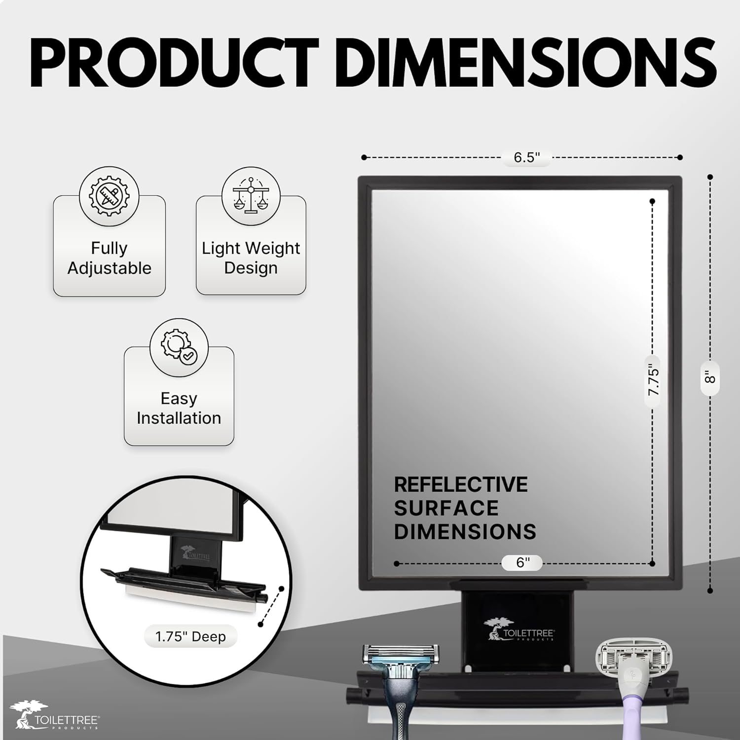 ToiletTree Products Fogless Shower Mirror - Anti-Fog Mirror - Adjustab