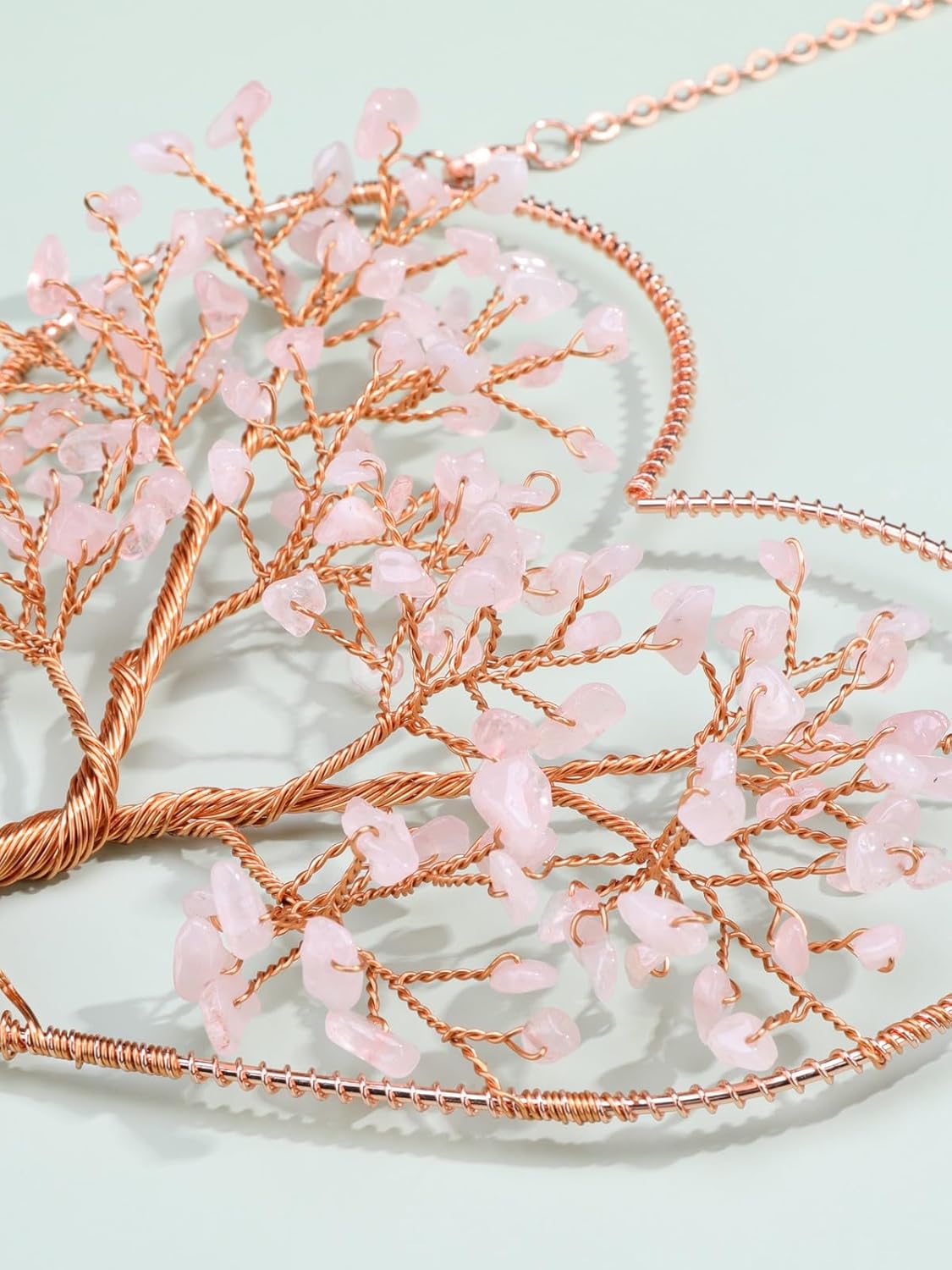 MANIFO Rose Quartz Crystal Tree Life Hanging Ornament Heart Healing Cr