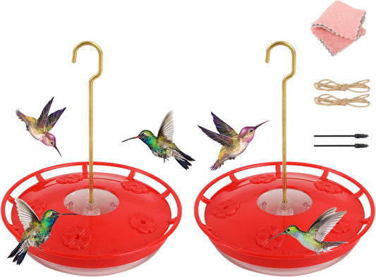 Hummingbird Feeders for Outdoors Hanging - 2 Pack No Leak Humming Bird Feeder, Easy to Clean & Fill, High View Perch, 5 Feeder Ports, Perfect for Hanging on The Tree,Yard. Hanger Incl,14 Oz