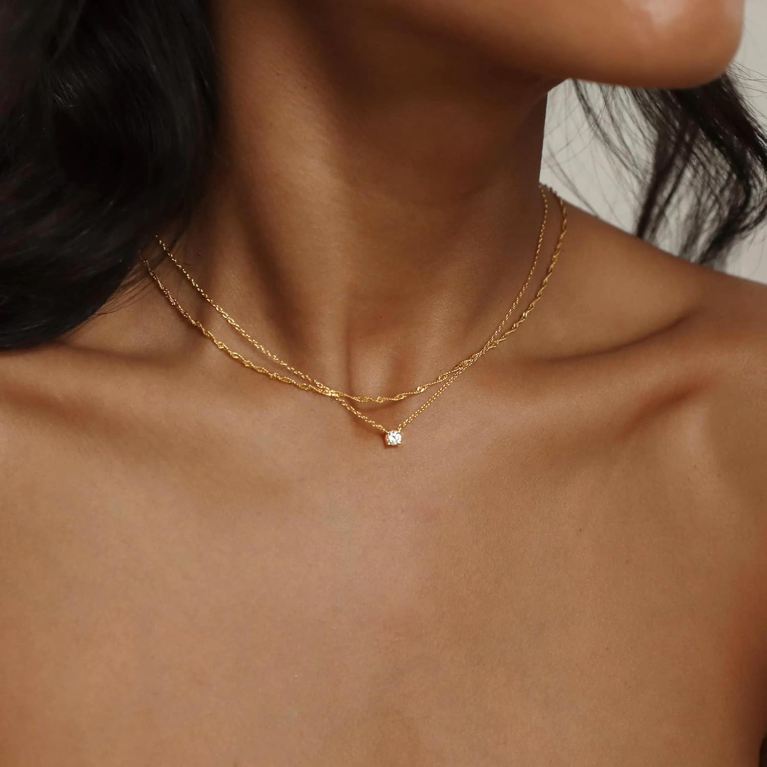 Tewiky Dainty 14k Gold Plated/Silver Cubic Zirconia Necklaces for Wome