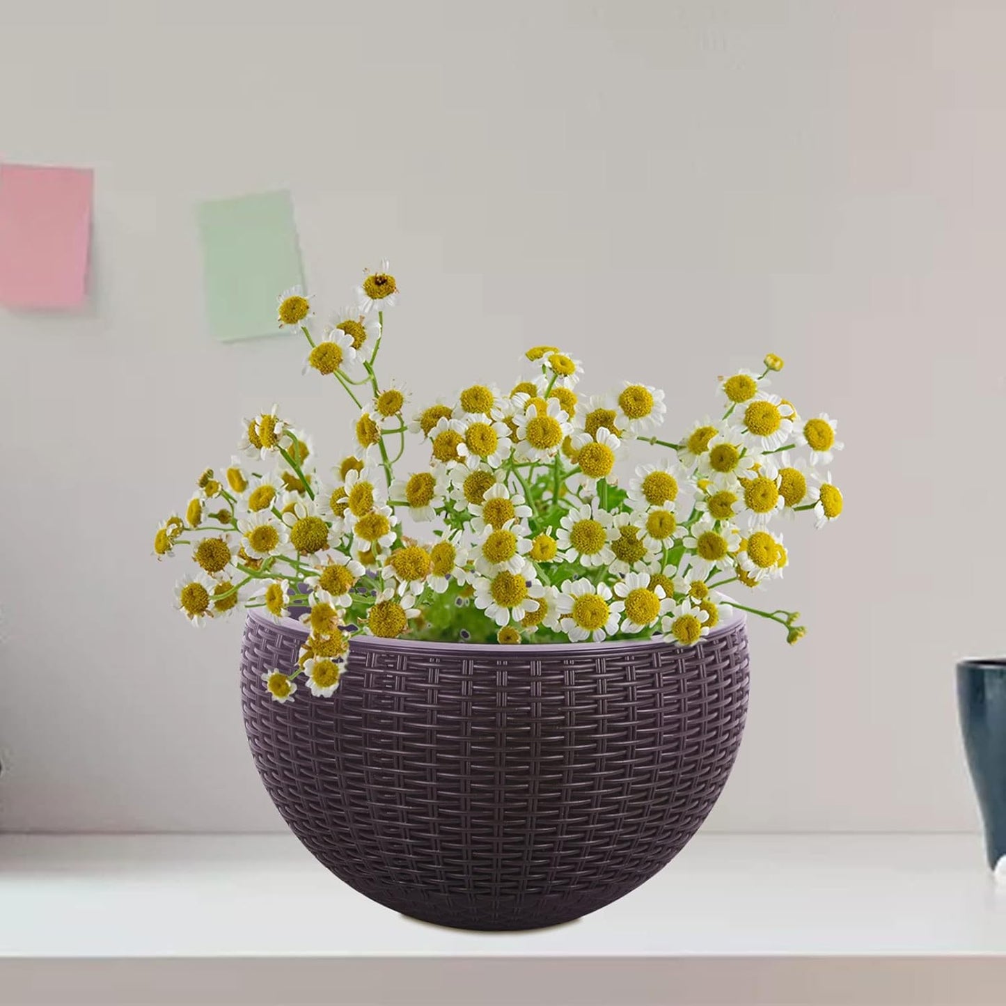 Vencer 11 Inch Round Resin Rattan Hanging Planters,Self Watering Hanging Basket for Indoor Outdoor Plants,Hanging Flower Pots with Drain Hole and Metal Chain,Water Indicator,Coffee,VF-A15-C