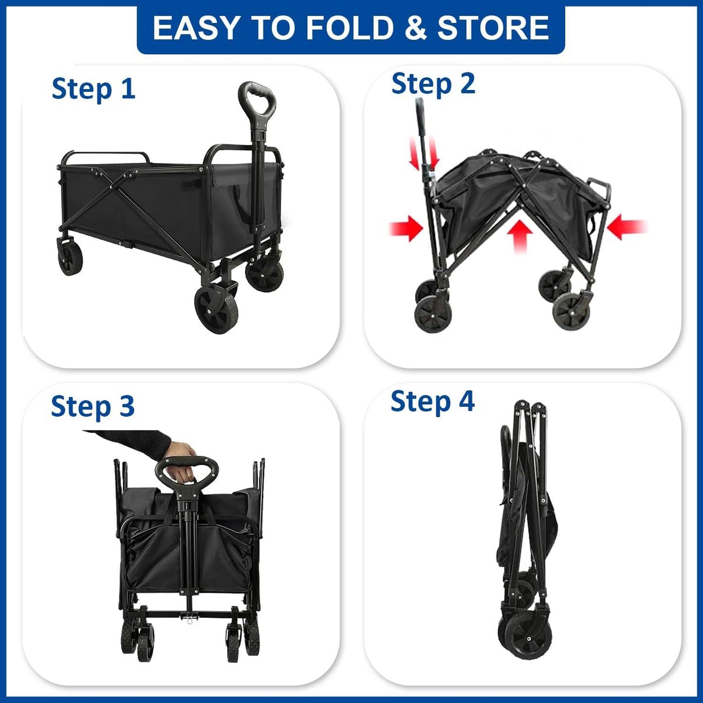 Collapsible Wagon Cart Foldable Portable Heavy Duty Folding Beach Wago