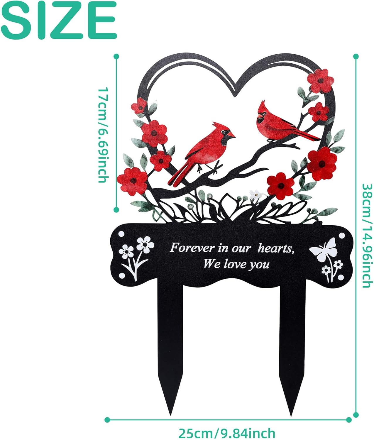 Wocst Cemetery Decorations for Grave Memorial Plaque Stake Grave Marker Cardinals Garden Stake Metal Decoration for Mom Dad Cemetery Outdoors Yard Garden