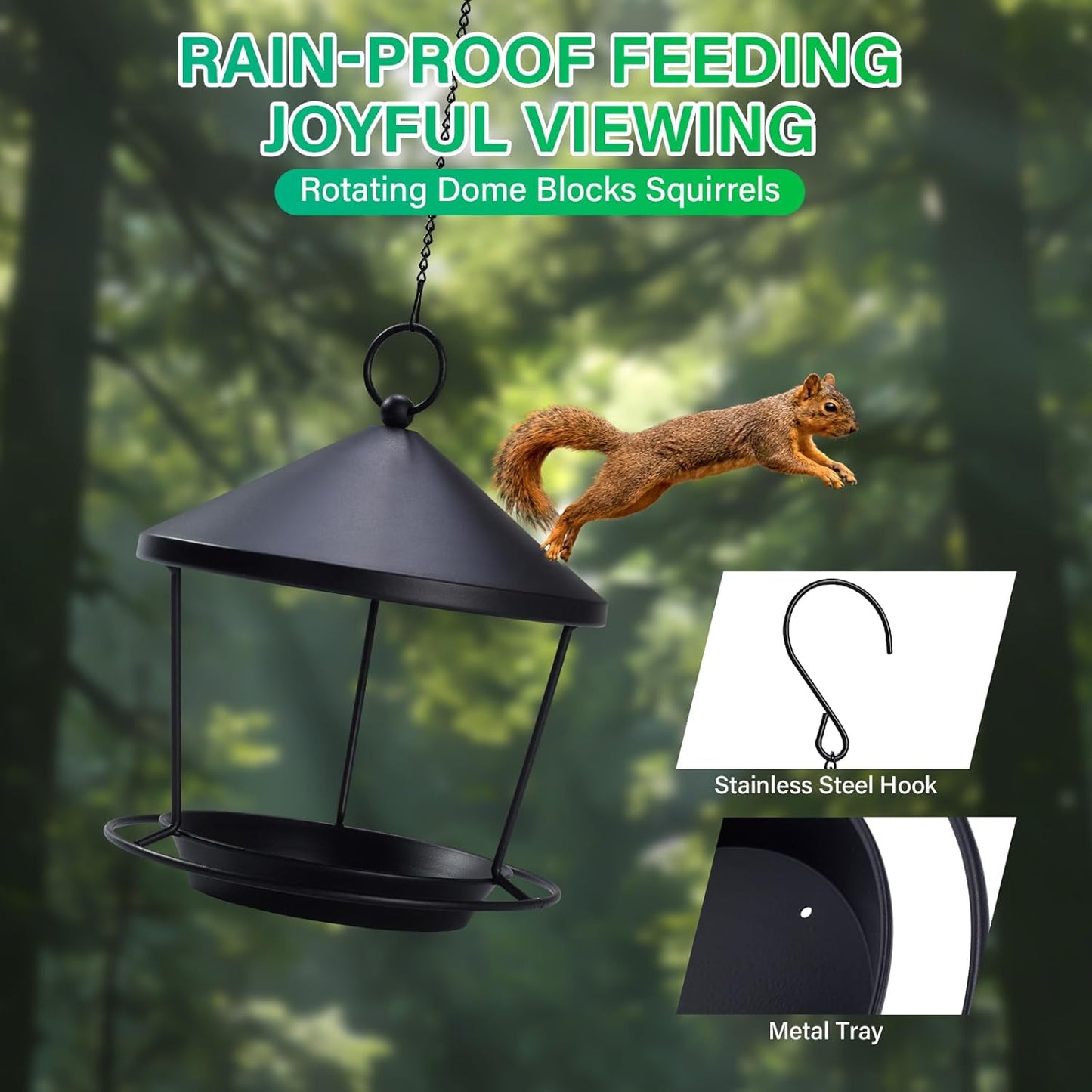 Bird Feeder for Outdoor Hanging，Hanging Bird Feeder with Roof，Elegant Garden Sculpture with Multi-Use Bird Bath and Feeder with Chain and Hook，Creative Decor for Patio, Balcony, Yard & Home