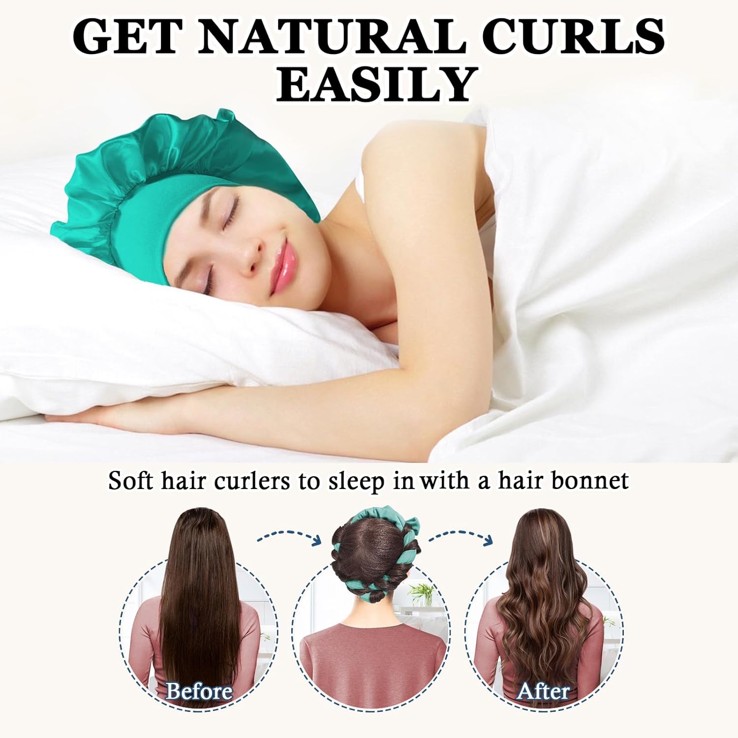 No Heat Overnight Curl Headband, 70" Soft Ribbon Wrap for Long Hair, 9
