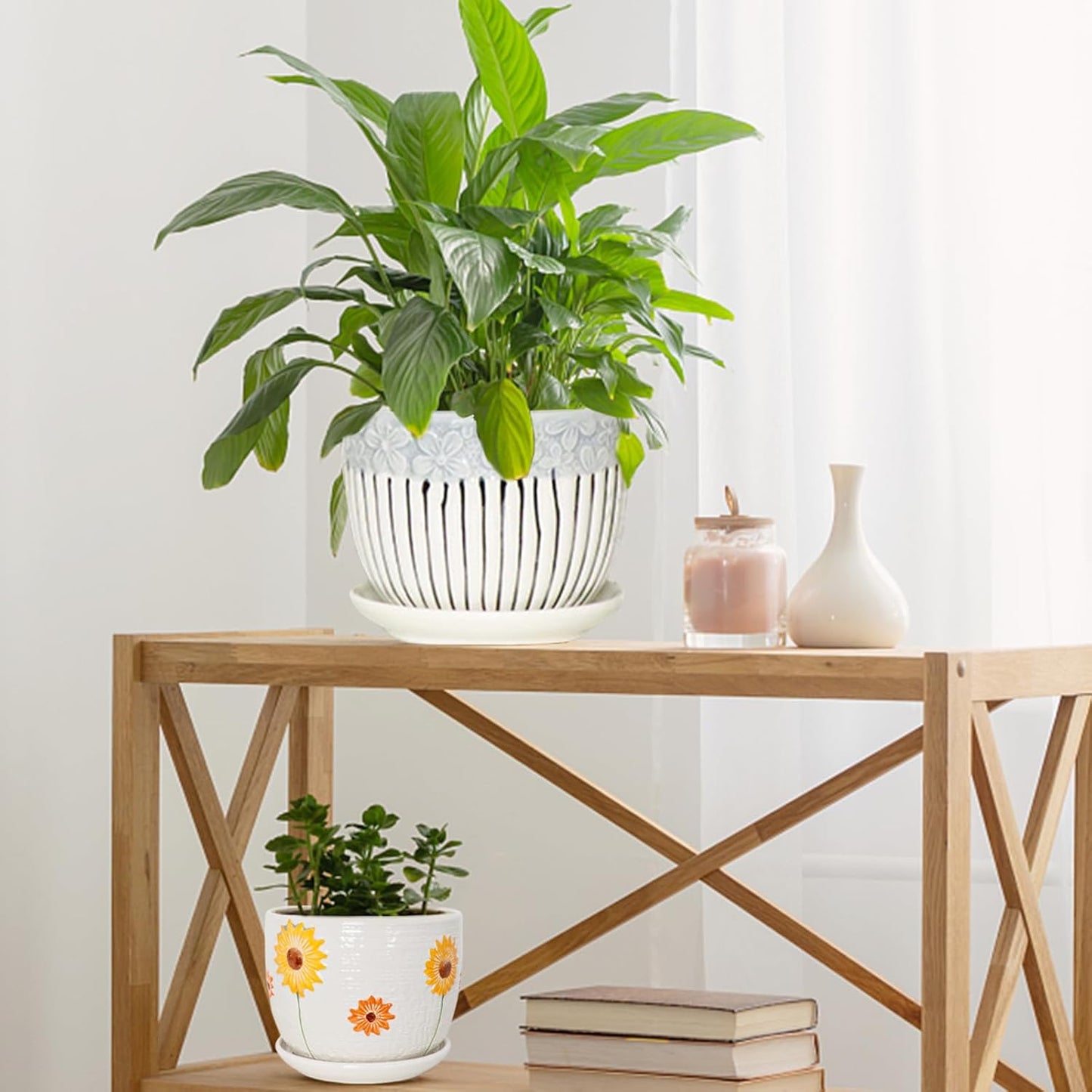 Ceramic Plant Pots Set of 3, 6.75/5.6/4.2 inch Planters with Drainage 