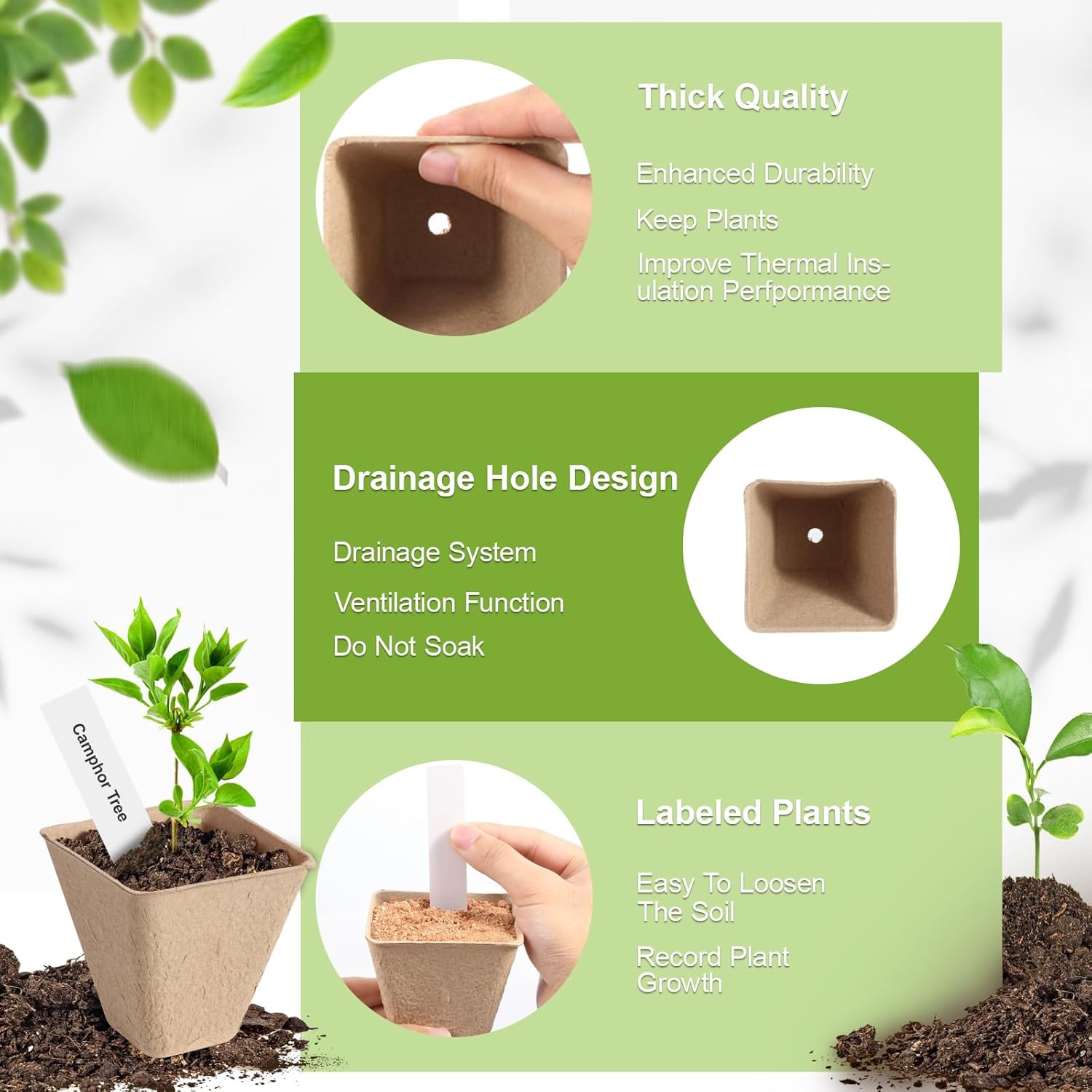 36 Pcs 3in Square Peat Nursery Pots, Biodegradable Herb Seed Nursery P