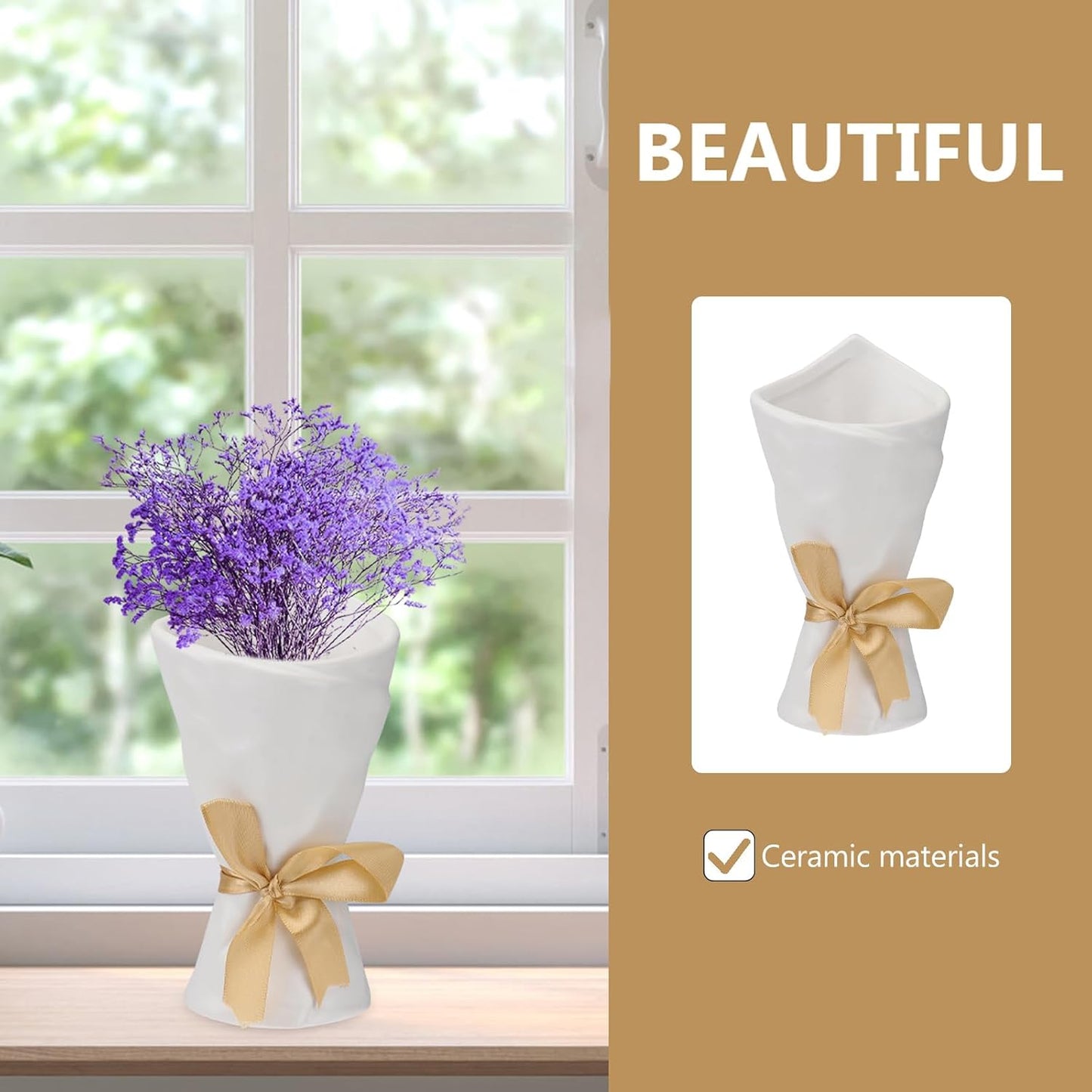BESTOYARD Delicate Ceramic Flower Vase White Desktop Planter Creative Home Décor Pot for Living Room Table Decoration