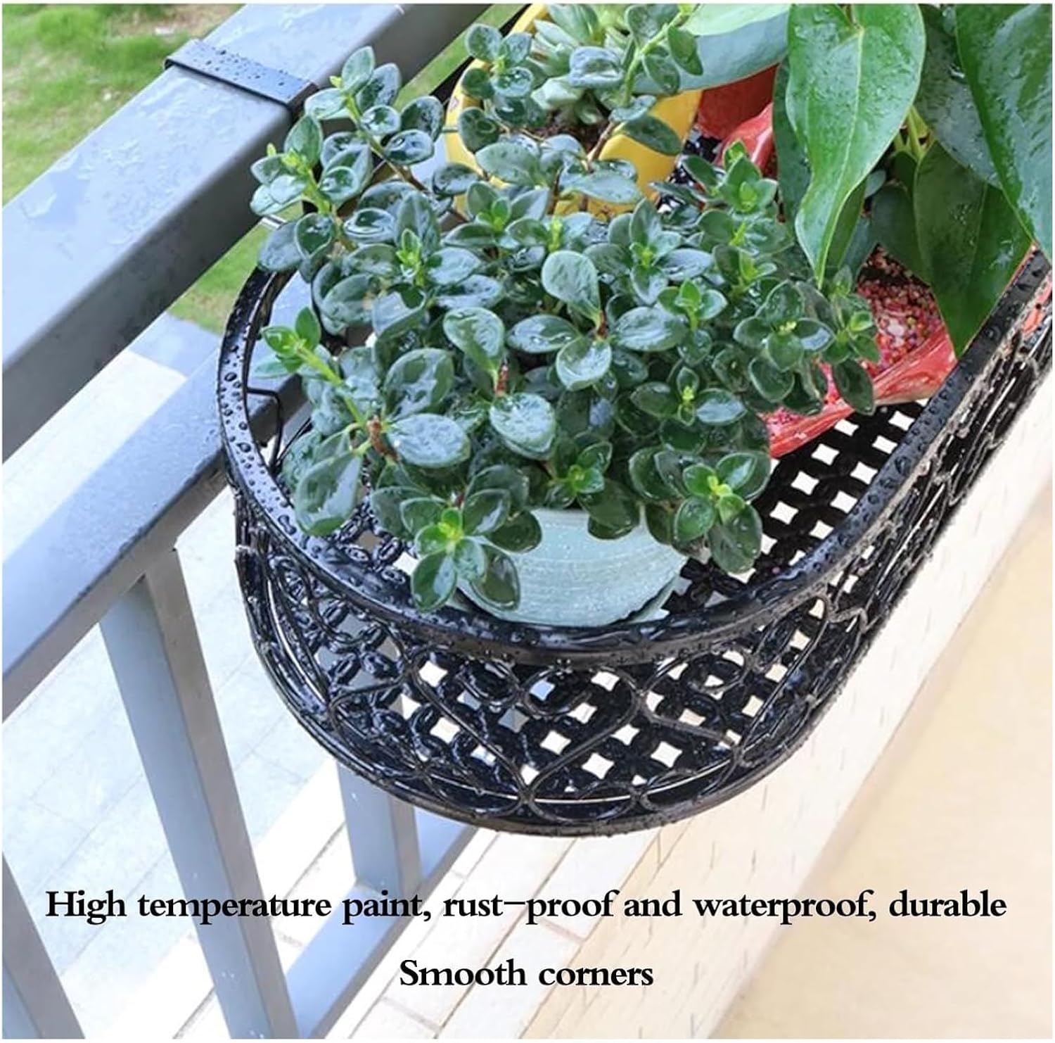 Multi-Size Railing Planter Pots - Black Fence Planters, Decorative Han