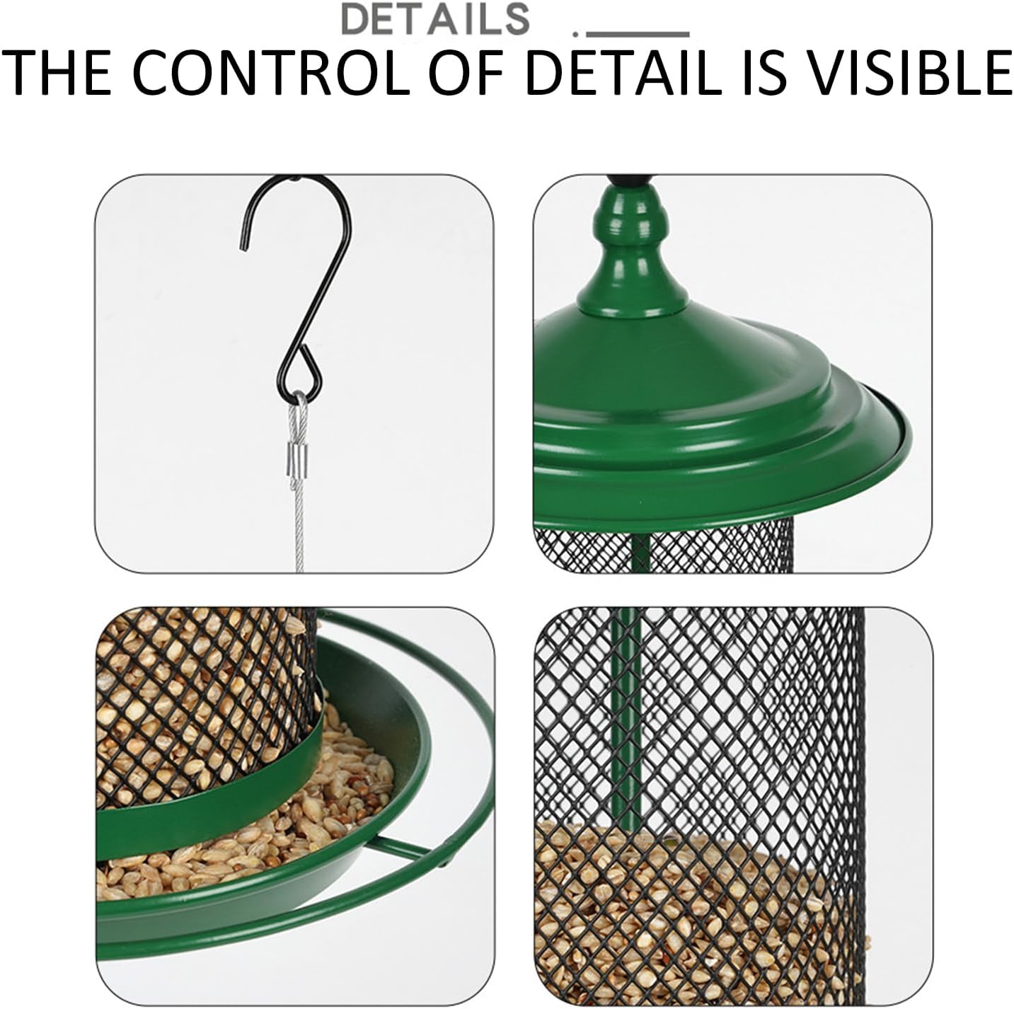 Squirrels Outdoor Bird Feeder Metal Construction Feeding Ports Weatherproof Roof Design for Finches Squirrels Bird Feeder