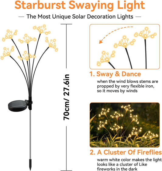 JJGoo Solar Garden Lights, New Upgraded 2 Pack Solar Swaying Starburst