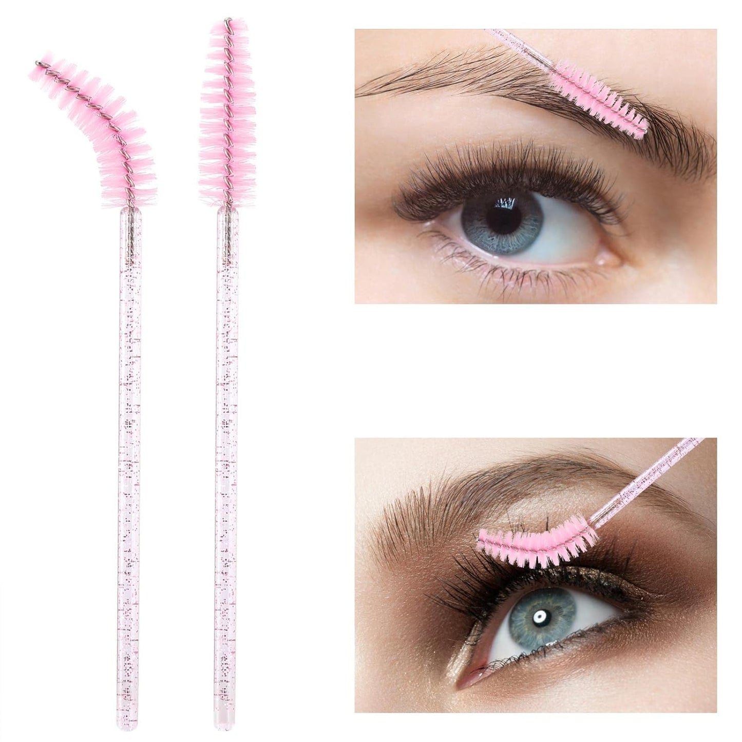 100 Pcs Disposable Mascara Wands, Crystal Eyebrow Spoolies Brush for E