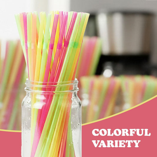 Flexible Plastic Straws Disposable, Vibrant & Colorful Assortment Bendy, Stylish Drinking Straws for Every Occasion & Party Decoration, 175 Count