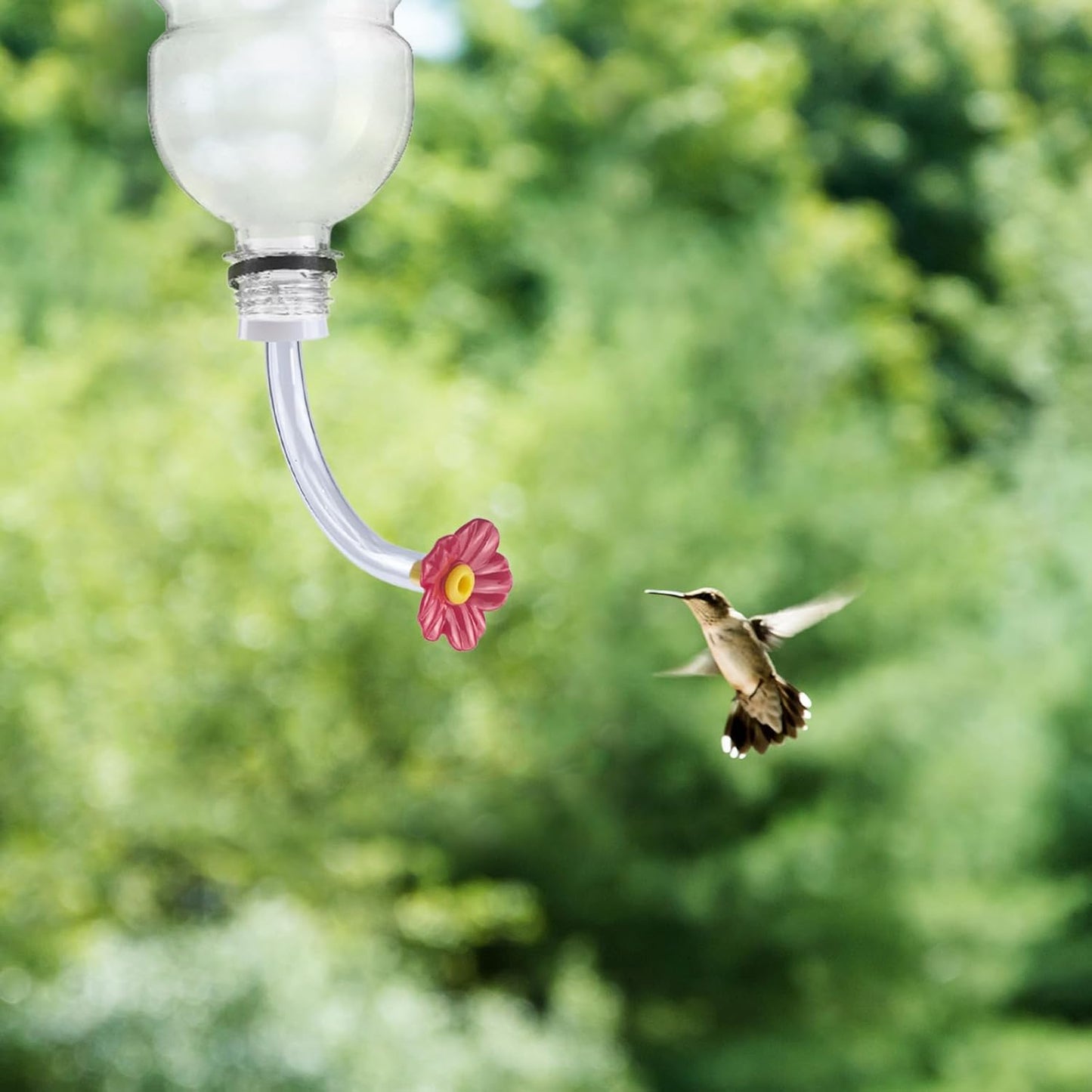 6pc Floral Hummingbird Feeder Tube with Stopper, L-Shape Hummingbird Feeding Ports, Bird Water Feeding Replacement Parts with Bottle Plug, for Outdoor Making Your Own Bird Feeders(Red Flower)