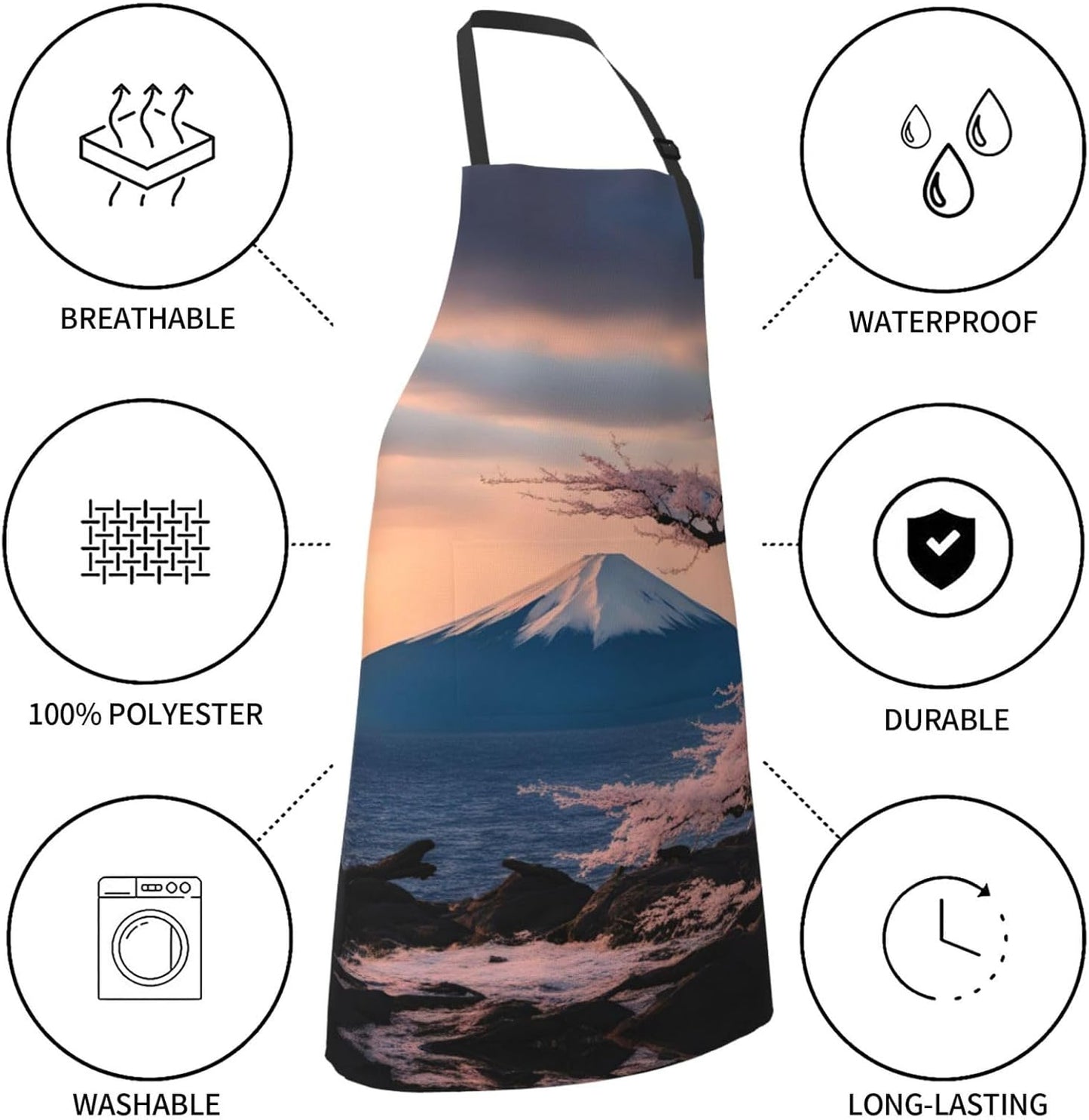 Japan Mount Fuji Landscape print Waterproof chef's apron with pocket apron for kitchen cooking baking barbecue and gardening