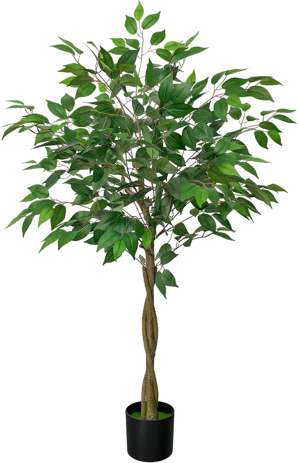Artificial Ficus Tree with 3 Natural Curved Trunks, 4FT Tall Faux Ficus Tree in Sturdy Plastic Nursery Pot, Faux Plant for Office Home Living Room Farmhouse, Indoor Outdoor Decor