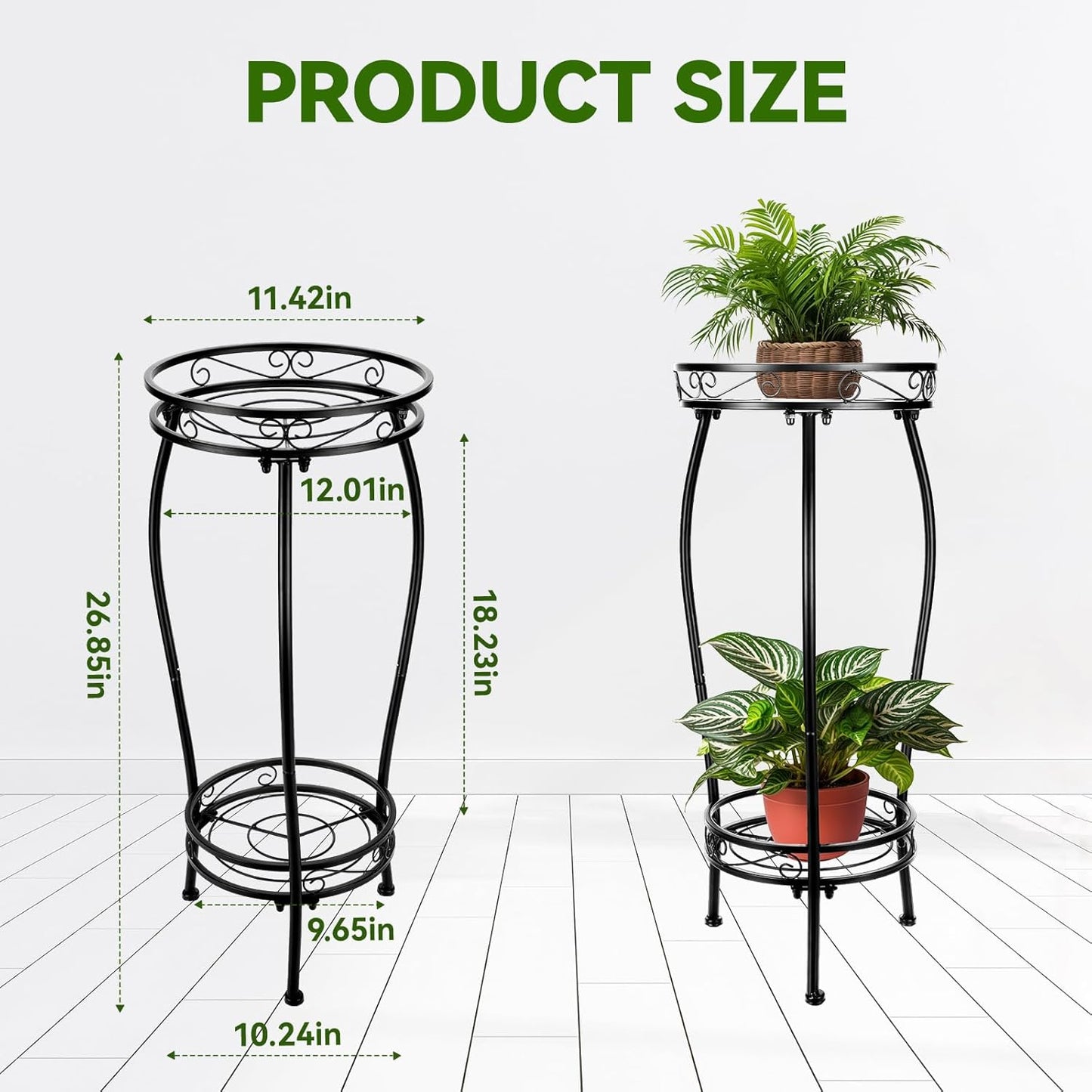 Plant Stand Indoor Outdoor 2 Tier 26.8" Tall Metal Potted Holder Flowe