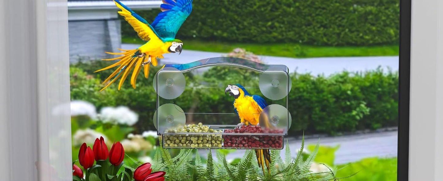 Window Mount Bird Feeder, Clear Acrylic with Suction Cups, Anti-Slip Design, No Punching Required, Outdoor Wild Seed and Water Humming Feeders,a Watching Gift,Garden Decor (Rectangle)