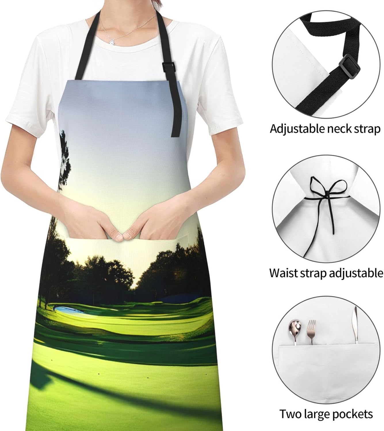 YANYU Golf Course Print 28x33 In Kitchen Apron Stylish Chef Apron with Pockets for Cooking Baking Painting