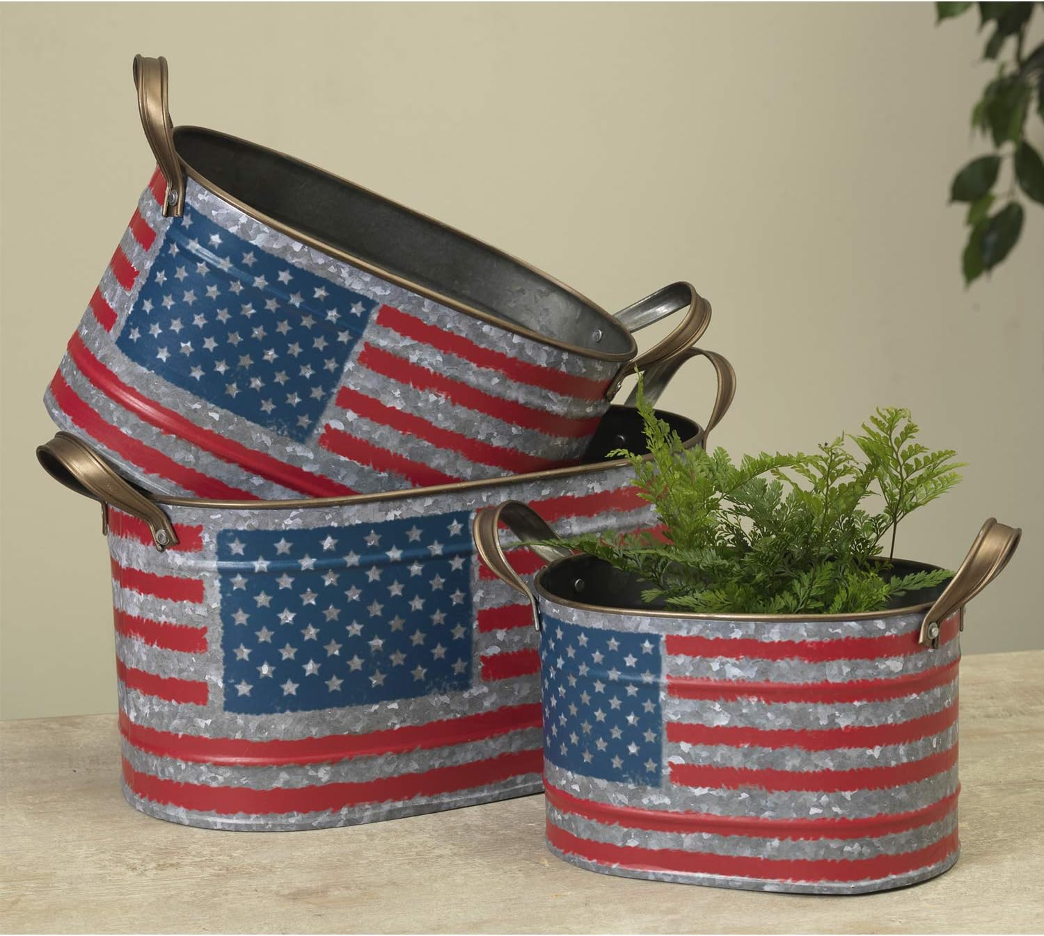 One Holiday Way Set of 3 Oval Nesting American Flag Decorative Metal B