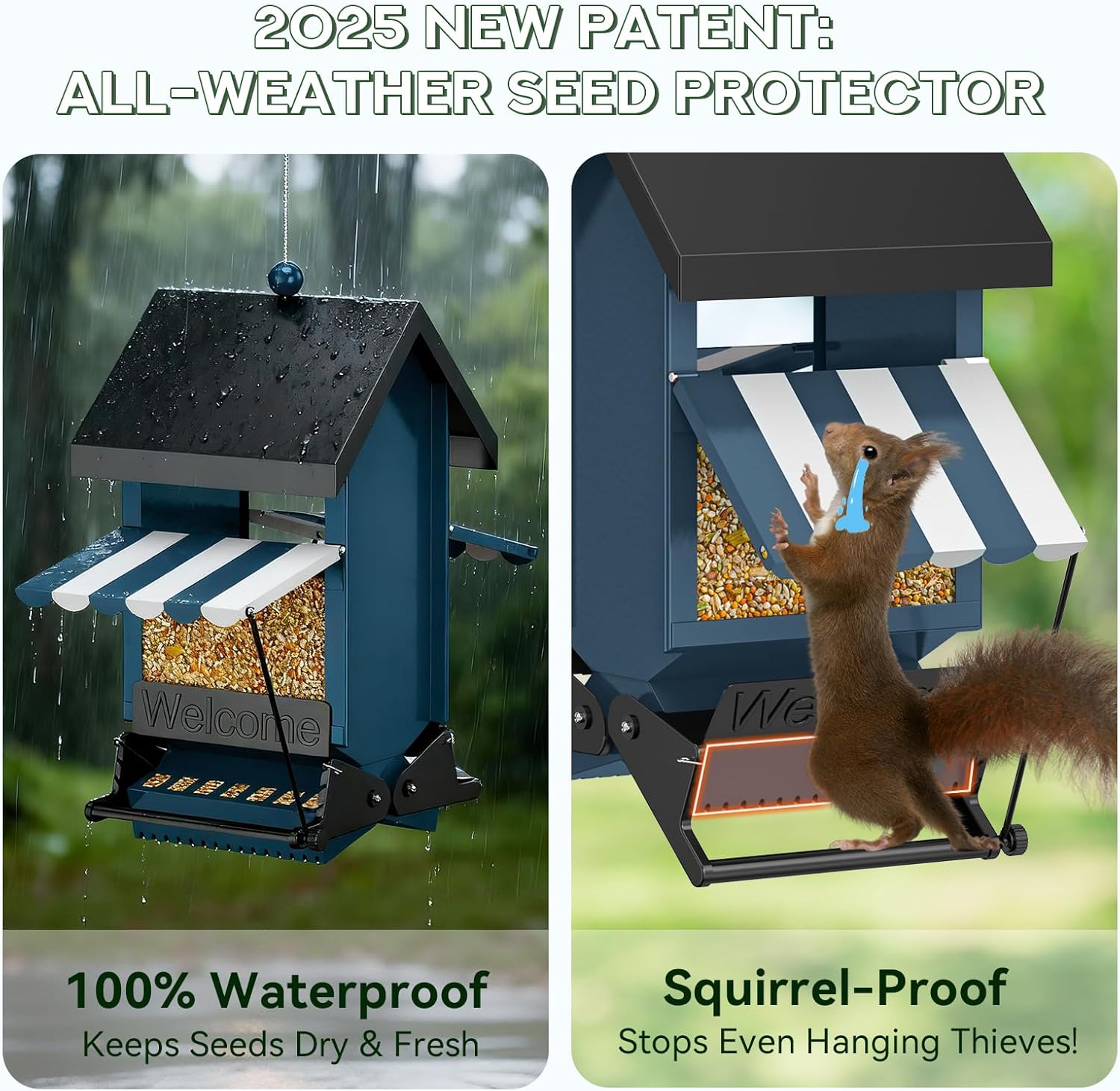 2025 Squirrel Proof Bird Feeders for Outdoors with Weight-Activated, 5