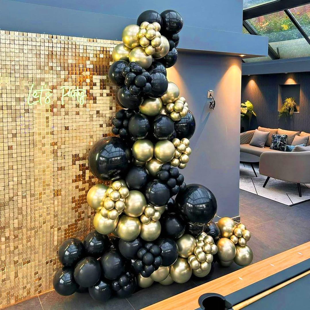 Black and Gold Balloons, 50PCS 12 Inch Black and Gold Confetti Balloon