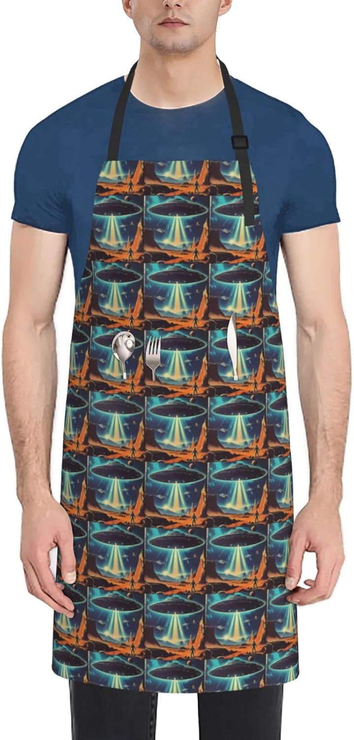 YANYU Universe Planet Print 28x33 In Kitchen Apron Stylish Chef Apron with Pockets for Cooking Baking Painting