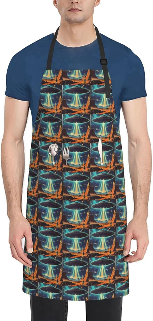 YANYU Universe Planet Print 28x33 In Kitchen Apron Stylish Chef Apron with Pockets for Cooking Baking Painting