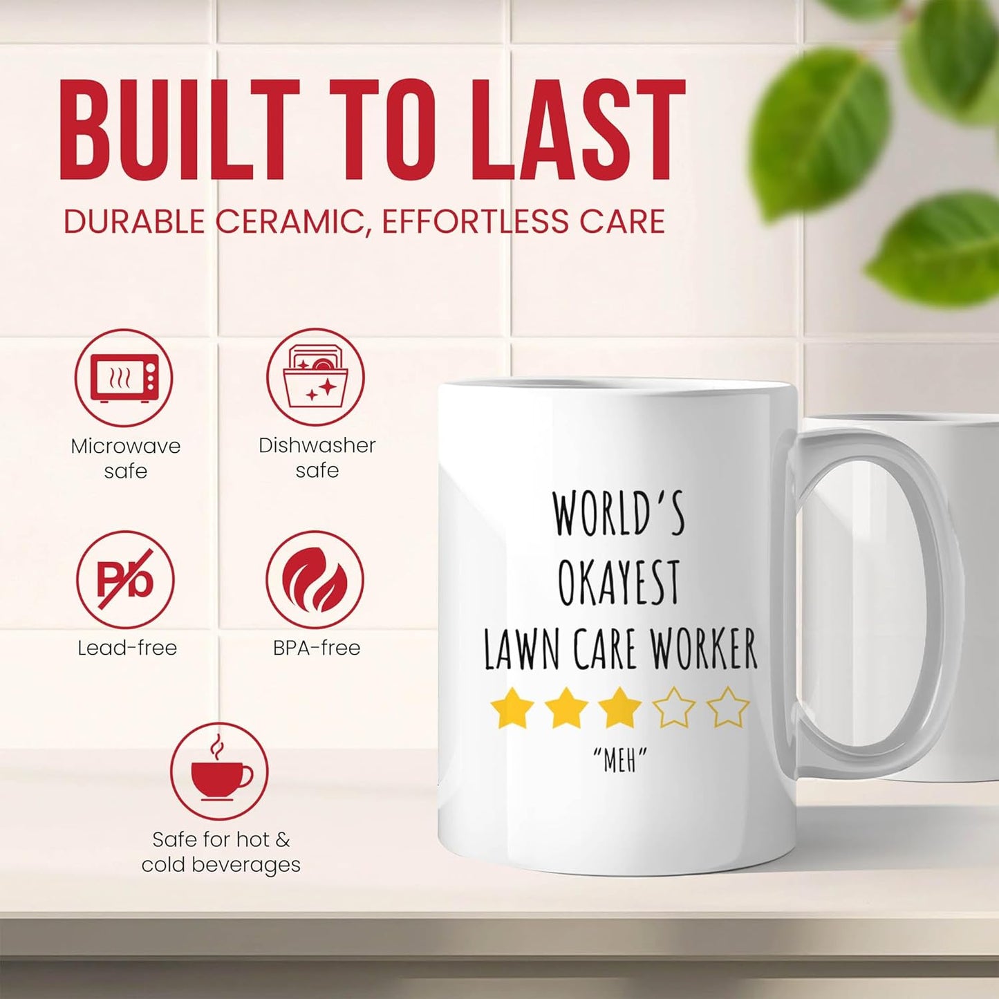Okayest Lawn Care Worker Mug - Average Gardener Coffee Cup - Designer Funny Gift From Family - Yard Maintenance Tea Mugs - Cups - 11 Oz Ceramic Gifts For Outdoor Enthusiasts, Birthday, Him, Her