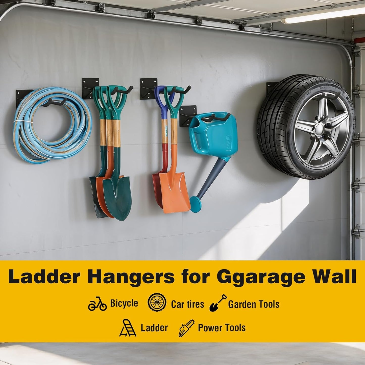 2 Pack 14“ Garage Hooks Heavy Duty, Wall Mounted Tool Hangers for Ladders, Ladder Hooks for Garage Wall, Bicycles, Power Tools, Car Tires, Chairs, Garden Tools and More