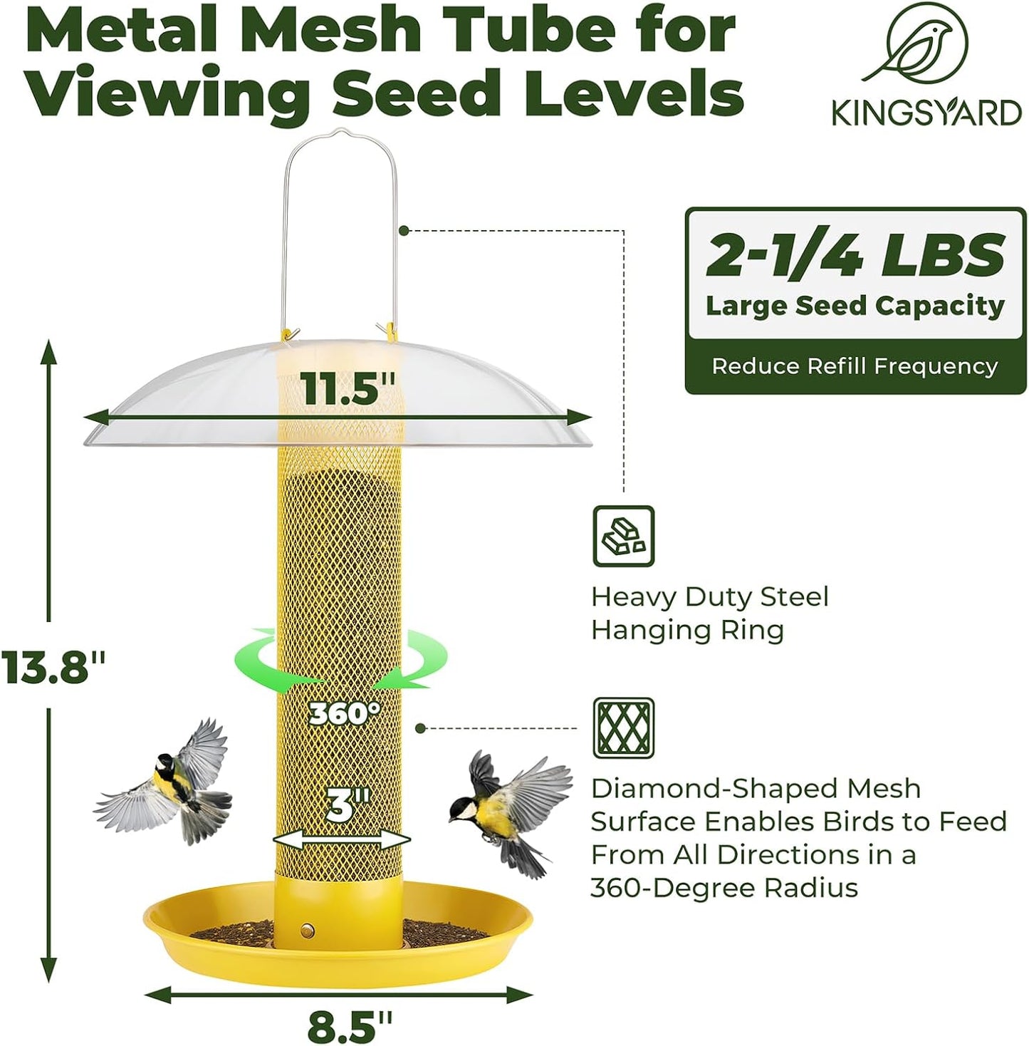 Kingsyard Finch Bird Feeder for Outdoors Hanging, Metal Mesh Tube Bird