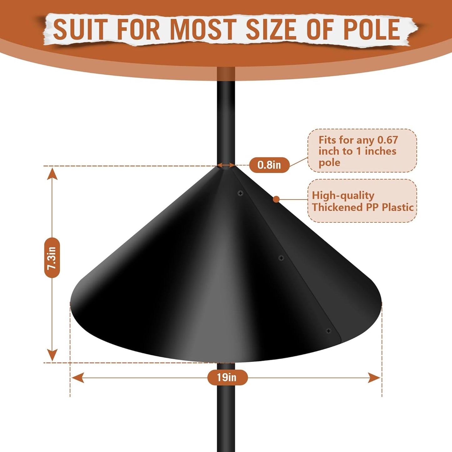 Wide Squirrel Baffle for Bird Feeder Pole, Outdoor Pole Mount Stopper & Guard,Squirrel Proof Cone (1 Pack, Black)