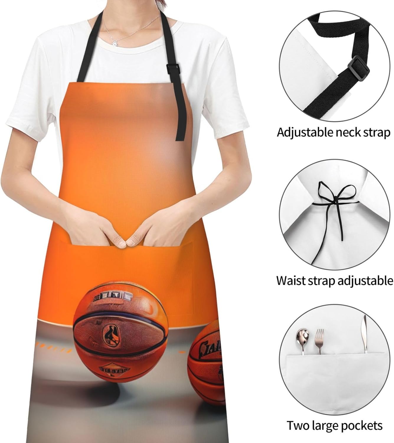 Basketball Orange Print Laundry apron 28x33 In Waterproof Kitchen Apro