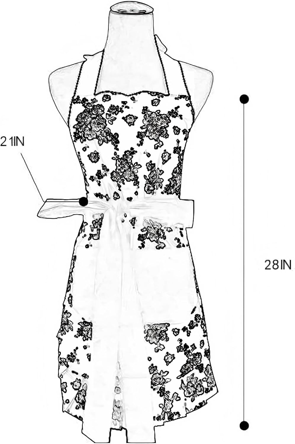 Women's Cotton Floral Apron with Pockets, Adjustable Long Ties for Kit