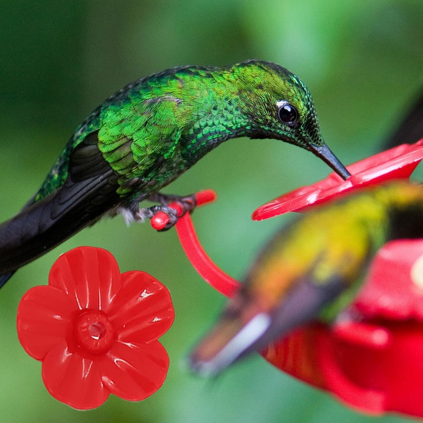 Floral Tip Hummingbird Feeder Tubes, Hummingbird Feeder Replacement Parts, Outside Flower Bird Water Feeders Tubes Stoppers, Drip Resistant Tip Silicone Flowers for Outdoor Tree Window