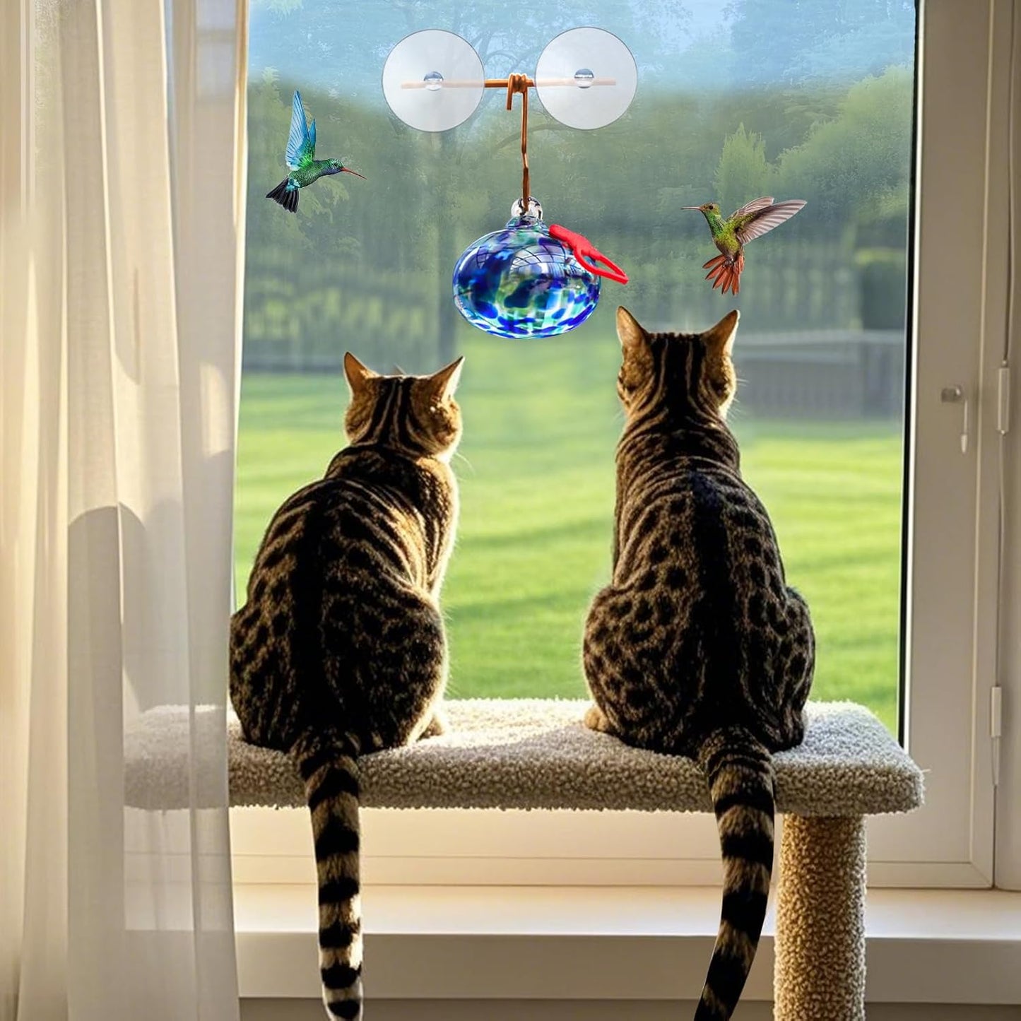 Window Hummingbird Feeder with Suction Cups,Hand-Blown Glass Hummingbi