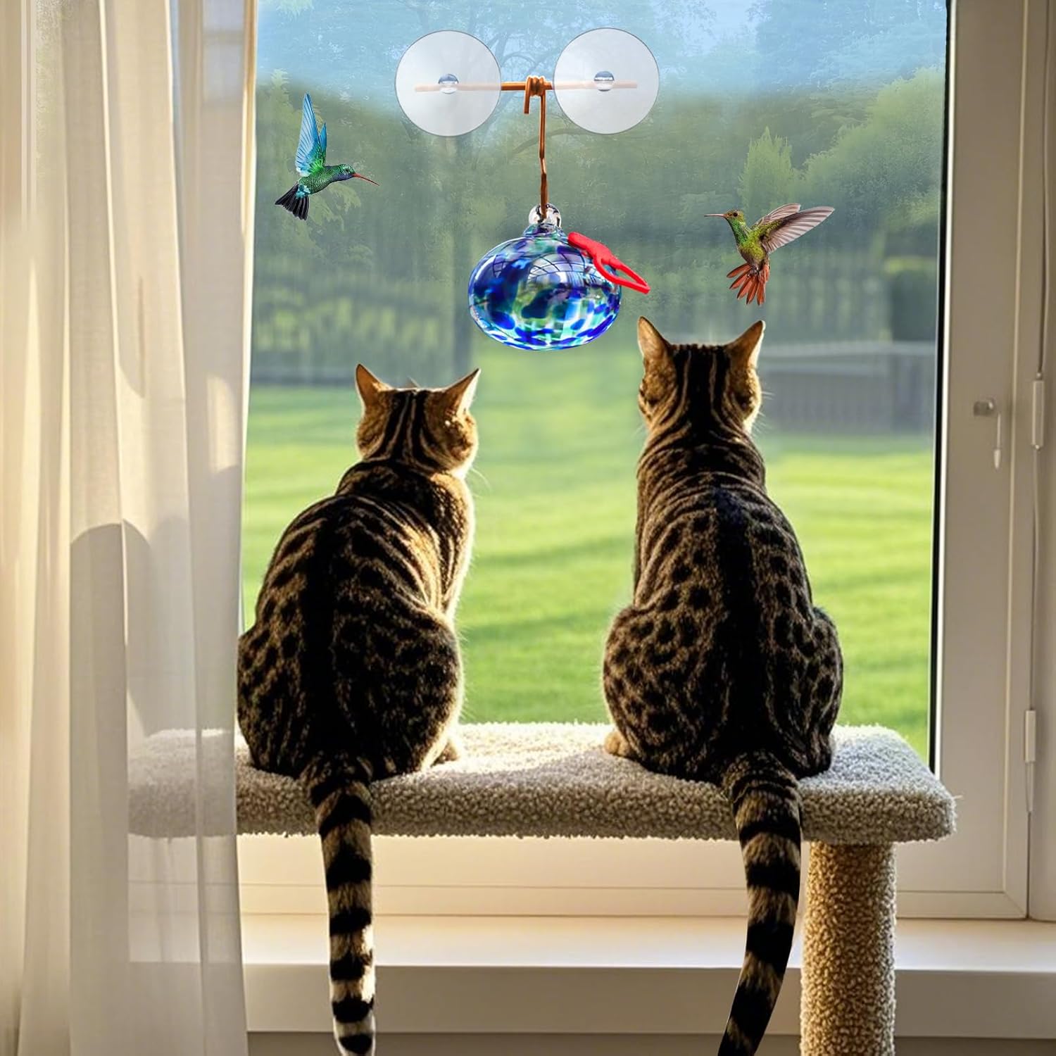 Window Hummingbird Feeder with Suction Cups,Hand-Blown Glass Hummingbi