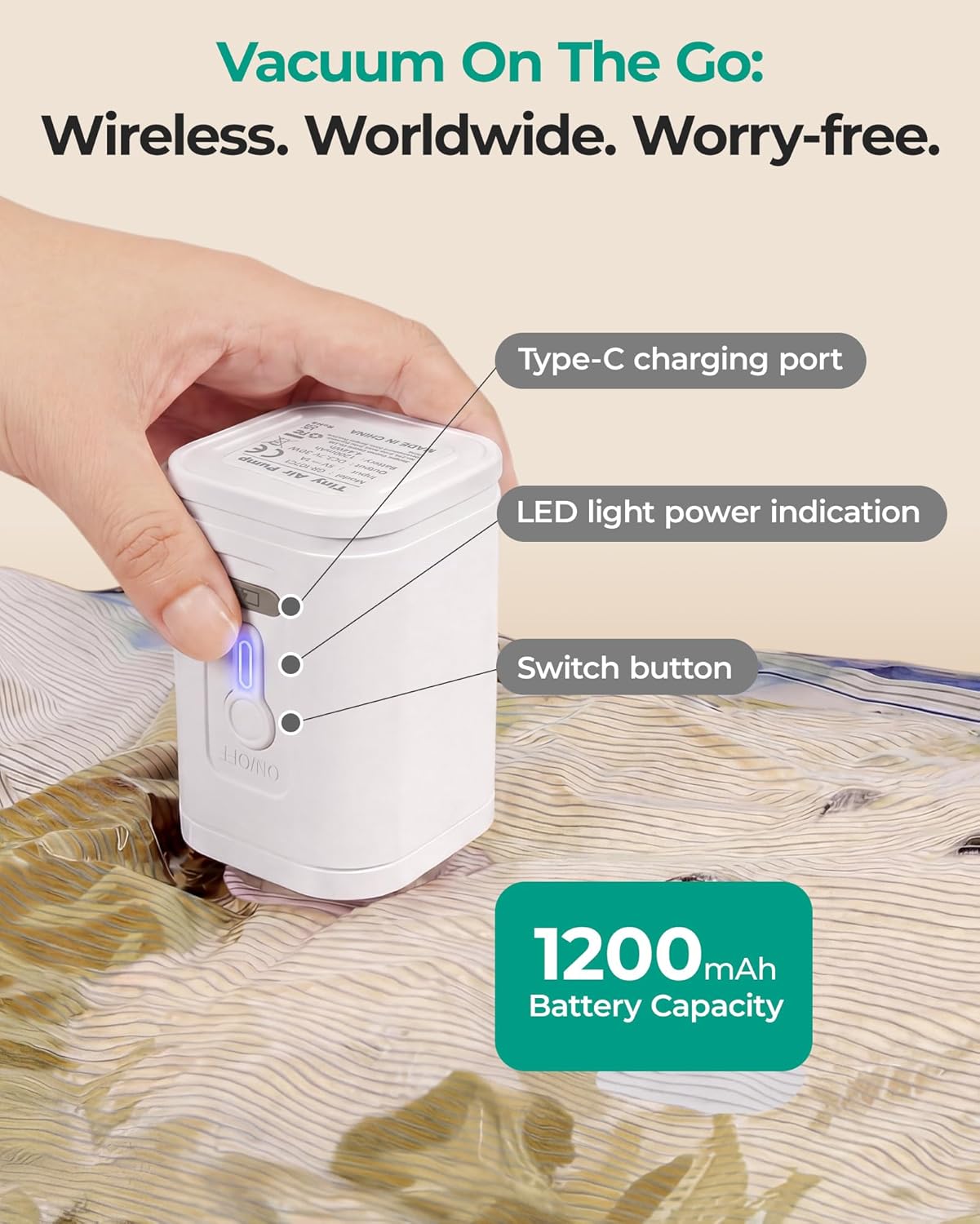 BAGSMART Vacuum Storage Bags for Travel with Rechargeable Air Pump, Portable Space Saver Bags for Travel & Home, Vacuum Compression Seal Bag for Clothing, Blanket, 18 Pack Multicolor