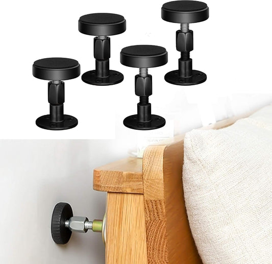 Adjustable Threaded Bed Frame Anti-Shake Tool, Headboard Stoppers, Bedside Anti Shake Tool for Beds Cabinets Sofas, 4PCs, 30-68mm (Black)