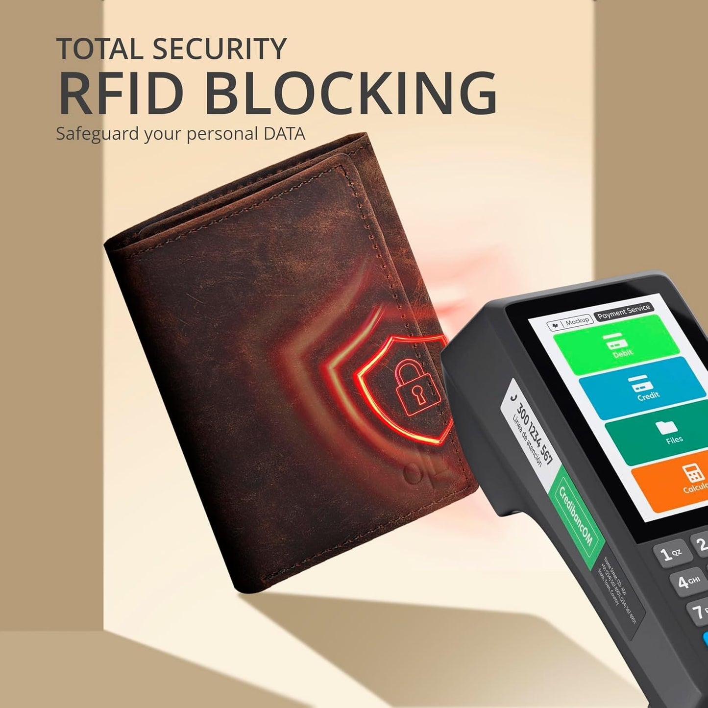 Real Leather Mens Trifold Wallet RFID Blocking Slim Minimalist Front P