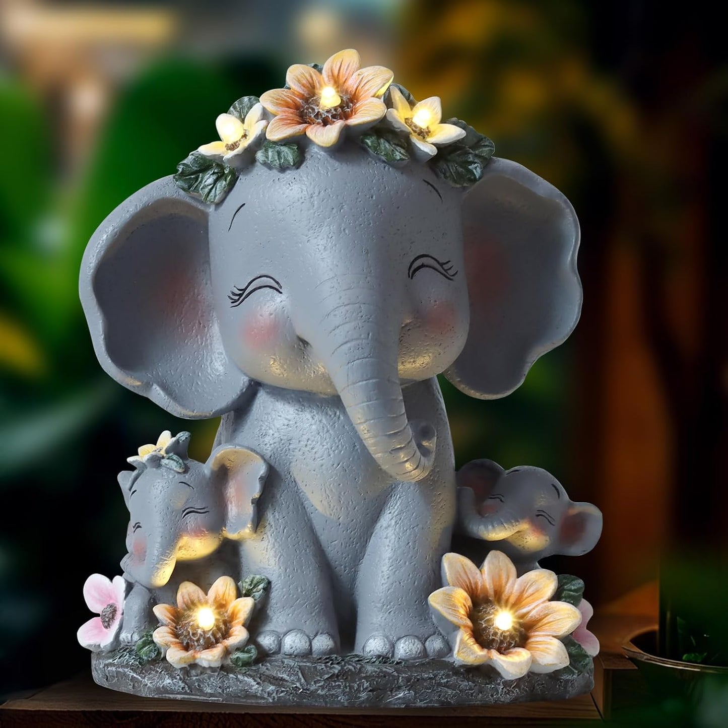 Christmas Garden Gifts for Mom Women Elephant Solar Statues Christmas Patio Décor Grandma Outdoor Sculptures for Lawn Balcony Yard House Warming Gifts New Home Mothers Day