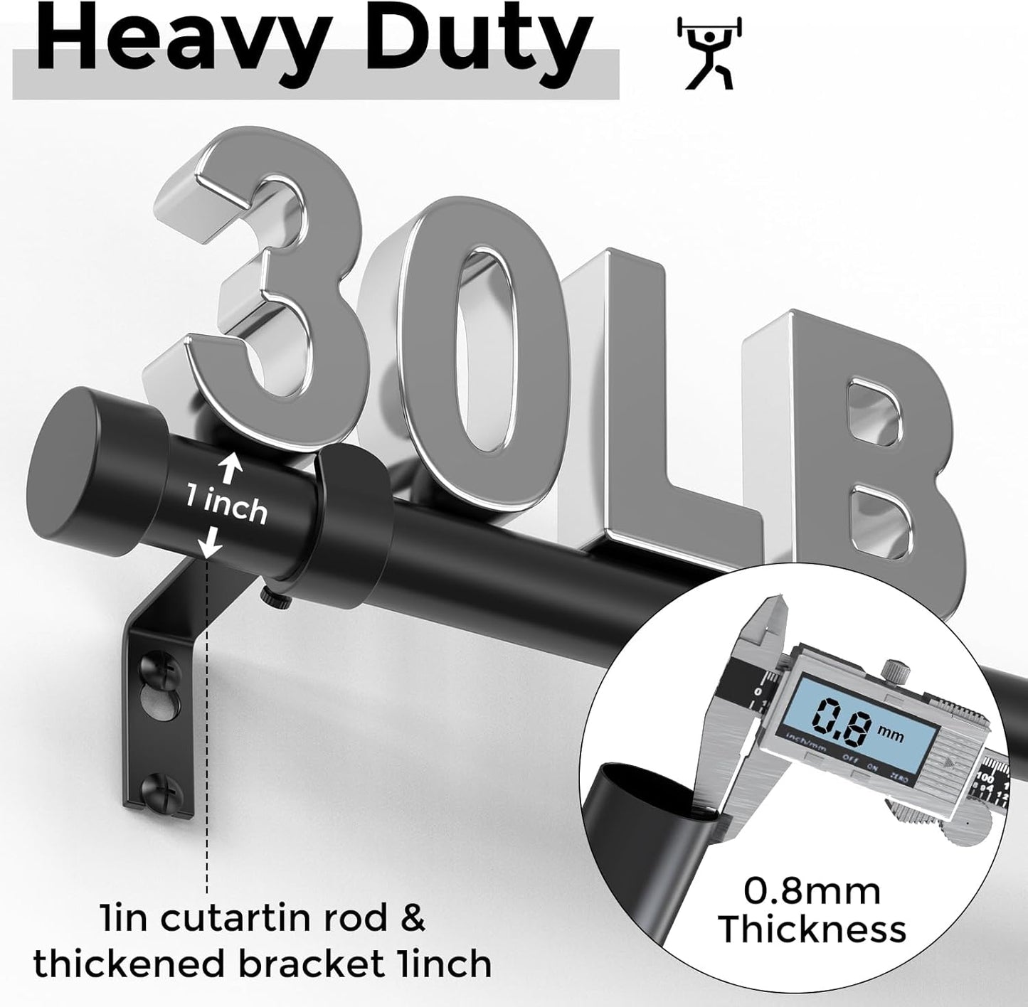 Curtain Rods for Windows 48 to 84 Inch(4-7 Feet),Black 1'' Diameter Drapery Rods with End Cap Style Design,Modern Adjustable Heavy Duty Curtain Rod,Size:36''-88''