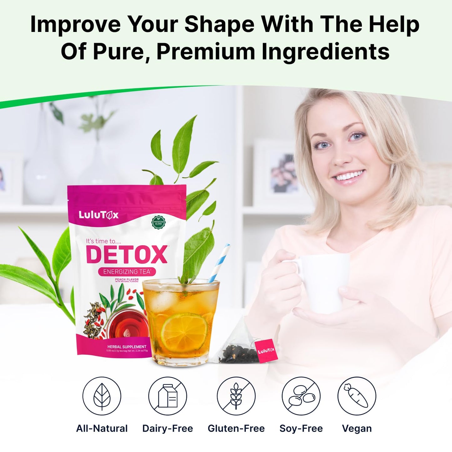 LULUTOX Detox Tea - Herbal Blend with Dandelion, Ginseng, and Ginger -