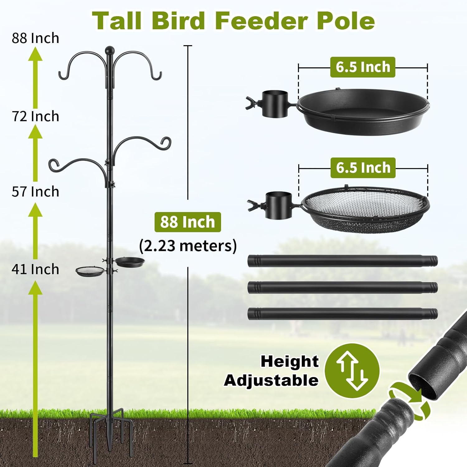 Bird Feeder Pole, Bird Feeding Station 88 Inch Shepherds Hooks for Out