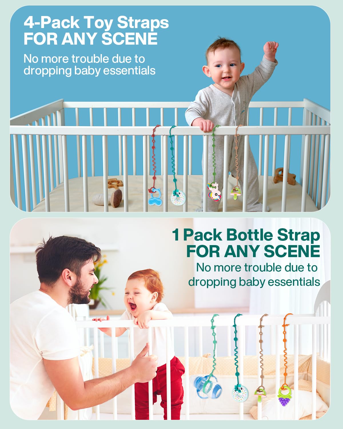 Toy Straps for Baby, 5pcs Adjustable Toy Holder for Stroller Accessori