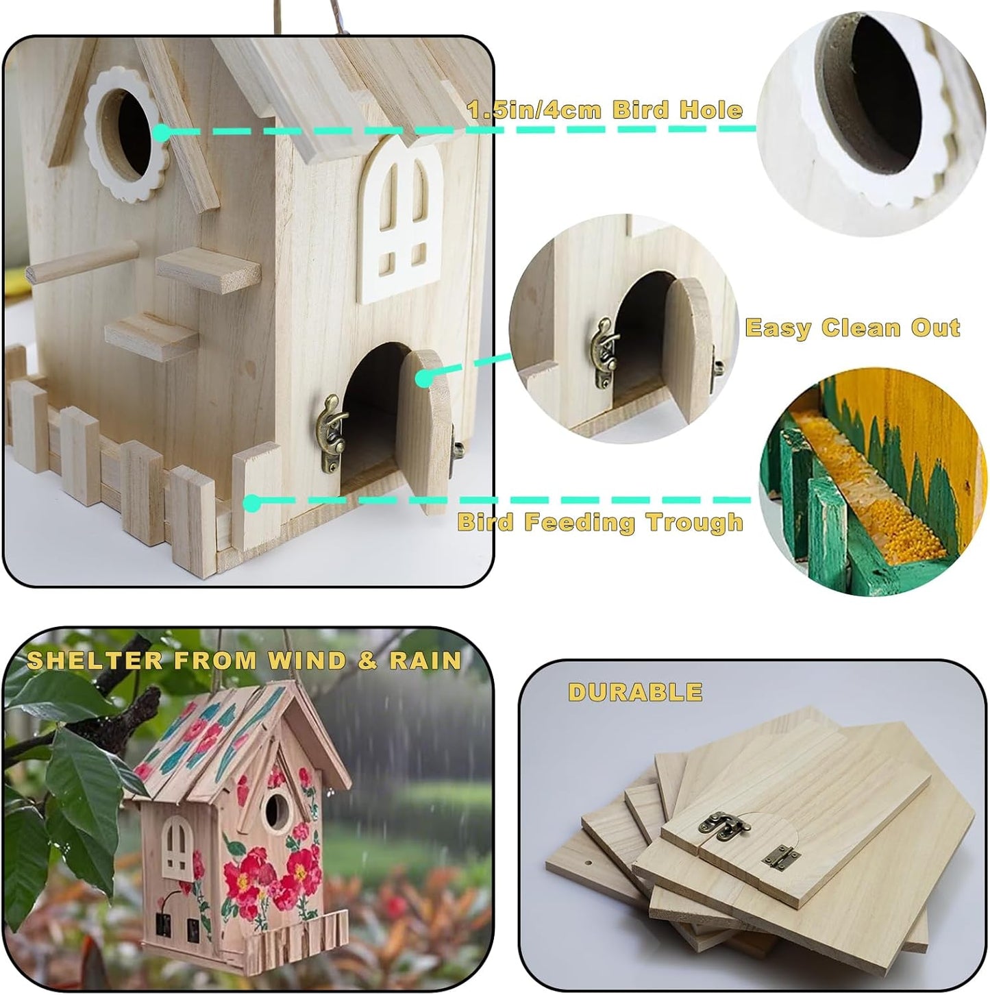 Large Wood Bird Houses for Outside Clearance,Woodworking Adult Crafts & DIY Bird House Kit, Build it Yourself Birdhouse for Adults and Kits, Hanging Birdhouse for Garden Yard Decor Gifts (1 Pack)