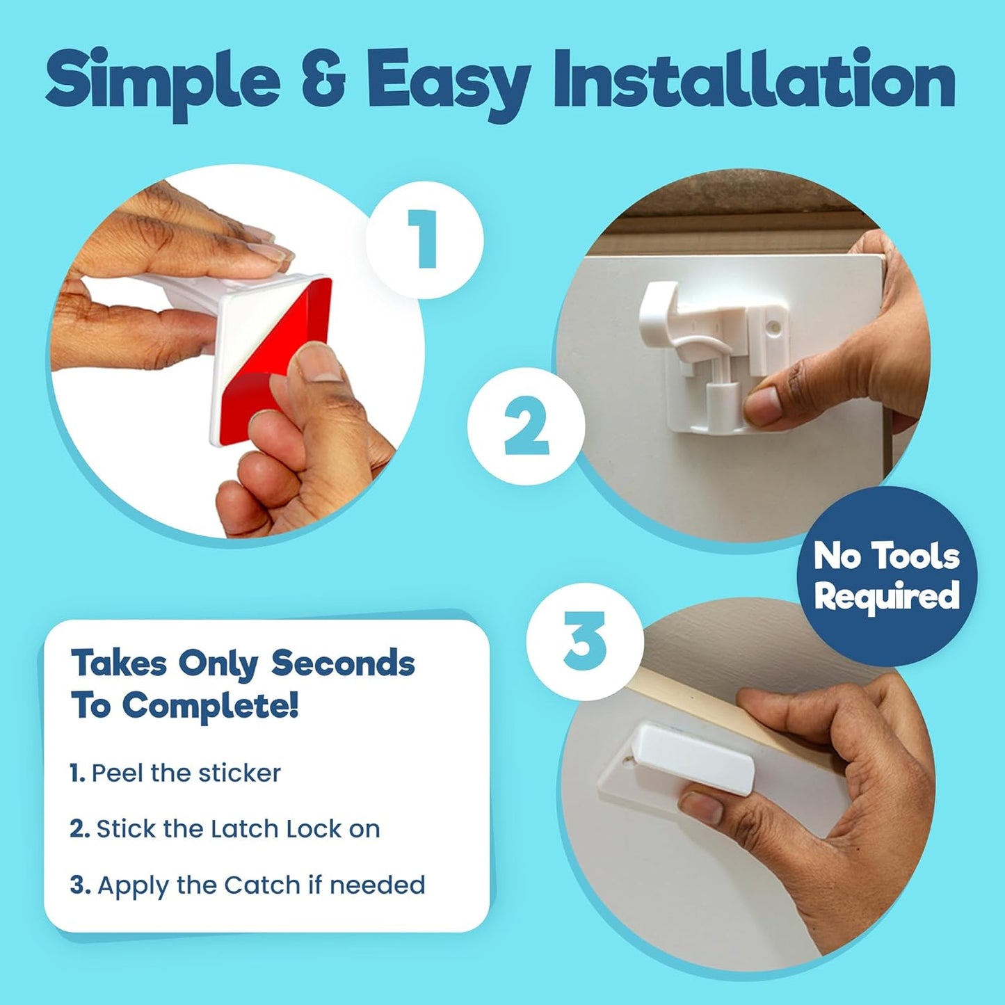 Upgraded Invisible Baby Proofing Cabinet Latch Locks (10 Pack) - No Dr