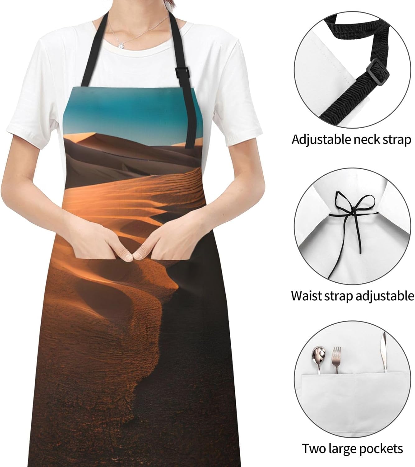 Sand Dunes print Waterproof chef's apron with pocket apron for kitchen cooking baking barbecue and gardening